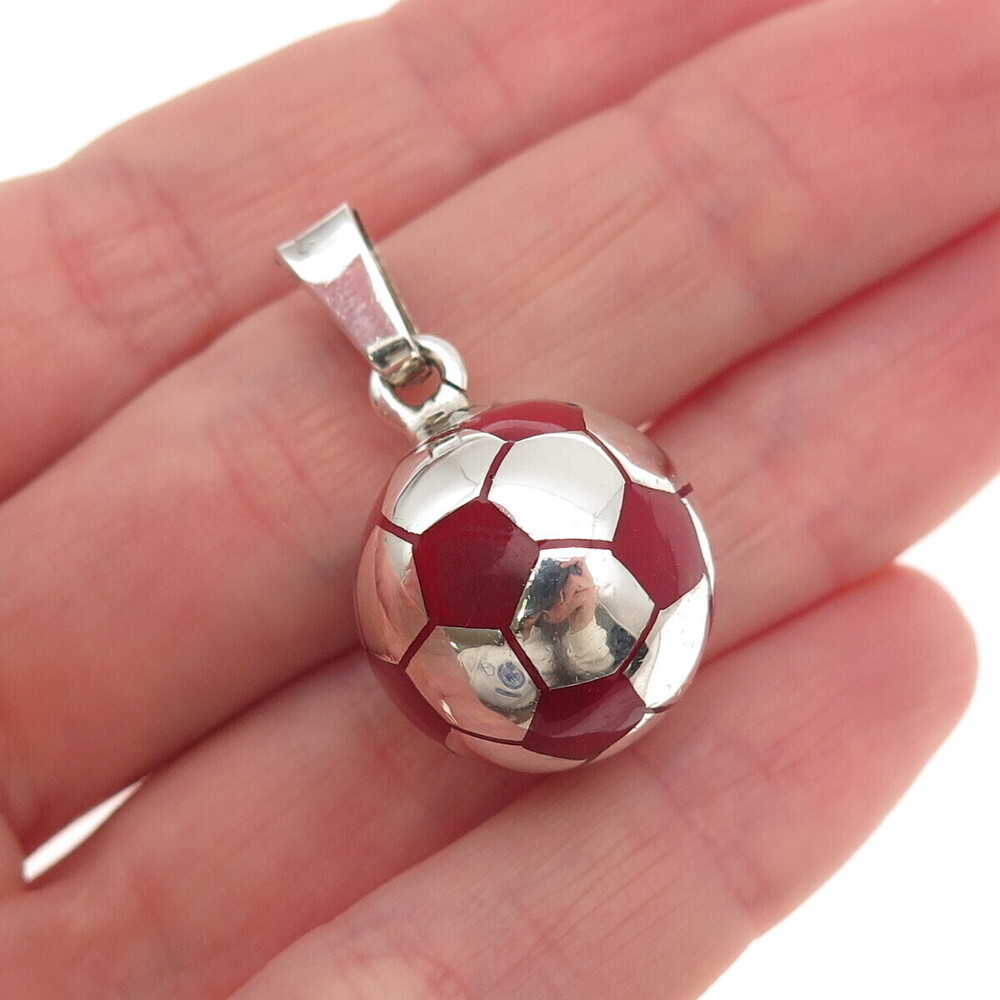 925 Sterling Silver Vintage Mexico Enamel Soccer Ball Charm Pendant